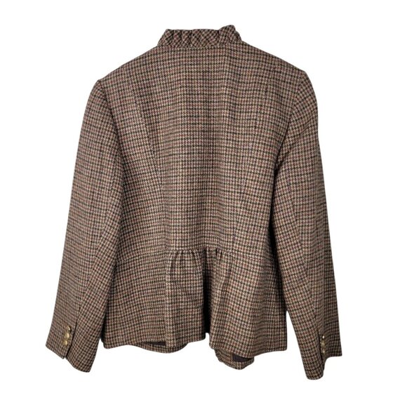 New $179 Talbots Blazer 14 Houndstooth Brown Ruffle Trim Plaid Wool NWT Academia - Picture 3 of 11